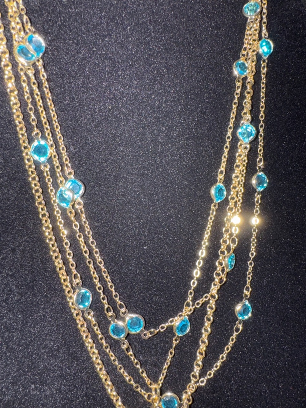 Gold Layered Cross Necklace with Turquoise Crystal Gems NIB - Picture 5 of 9